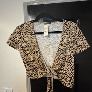 Brandy Melville Top NWT Leopard Print Wrap Shirt Tie-Front SOLD-OUT
